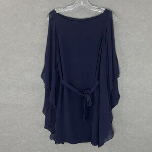 Lilly‎ Pulitzer Top Women Sz S Blue 100% Silk Blouse Tie Dolman Sleeve Flowy